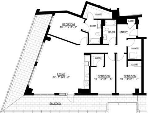 Floor plan for 3 beds, 2 baths, 1474 sqft